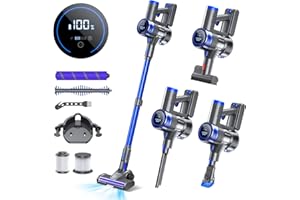 Eixpdaye Cordless Vacuum Cleaner, 450W/38Kpa Lightweight Stick Vacuum with Touch Screen,45Mins Runtime Rechargeable Vacuum Cleaner for Home, Cordless Vacuum for Pet Hair/Carpet/Hard Floor