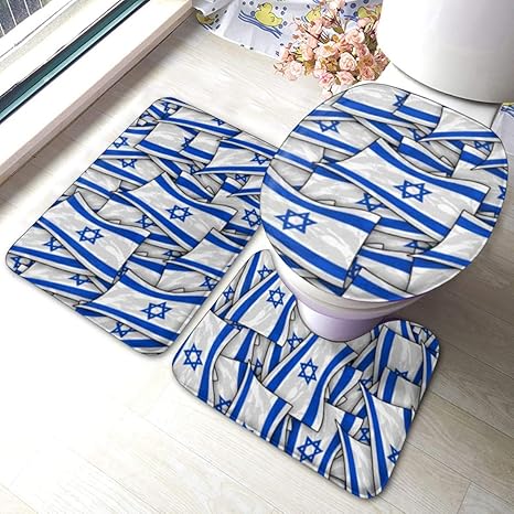 Amazon イスラエル国旗波コラージュコレクション3ピースメモリーフォームソフトバスルームラグセットラバーバッキング付き滑り止め バス用品 ホーム キッチン オンライン通販