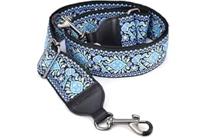 CLOUDMUSIC Purse Banjo Strap Guitar Strap For Handbag Purse Jacquard Woven With Leather Ends And Metal Clips(Blue Pattern)