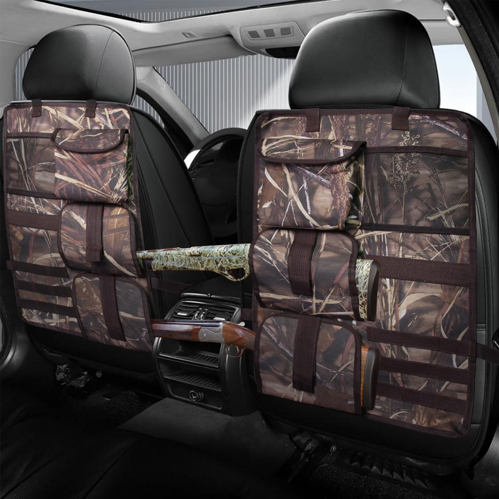 Photo 1 of 2 Pack Seat Back Gun Rack for Truck, Camo Gun Holder for Car with Molle Panel, Gun Sling Bag Front Seat Gun Organizer Truck Gun Rack for Hunting Gear, Gun Storage for Hunting Rifles SUV