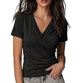 Wrap Tops for Women Short Sleeve V Neck Crossover Shirts Summer Going Out Outfits Dressy Casual Top
