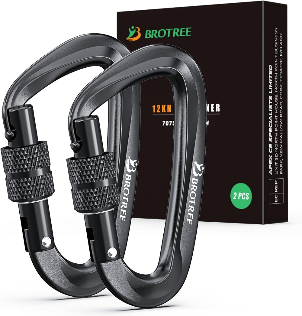 BROTREE Locking Carabiner Clips 12KN 1200 kg Heavy Duty for Hammock Camping (2