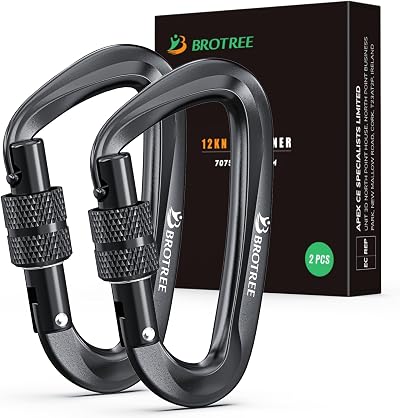 BROTREE Locking Carabiner Clips 12KN 1200 kg Heavy Duty for Hammock Camping (2