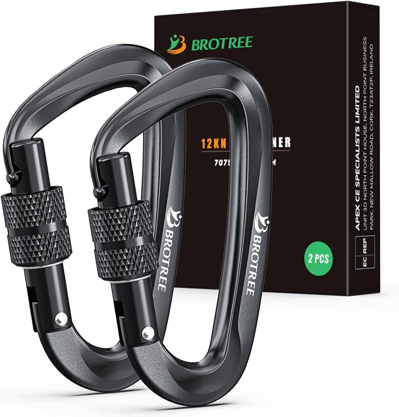 BROTREE Locking Carabiner Clips 12KN 1200 kg Heavy Duty for Hammock Camping (2
