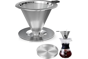 Pour Over Coffee Dripper, Stainless Steel Double Micro Mesh Filter, Reusable Paperless Permanent Coffee Strainer for 1-4 Cup 