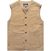 Gihuo Men's Travel Vest Casual Outdoor Multi-Pocket V-Neck Button Cotton Workwear Vest