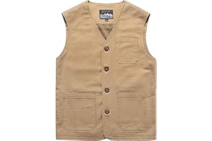 Gihuo Men's Travel Vest Casual Outdoor Multi-Pocket V-Neck Button Cotton Workwear Vest