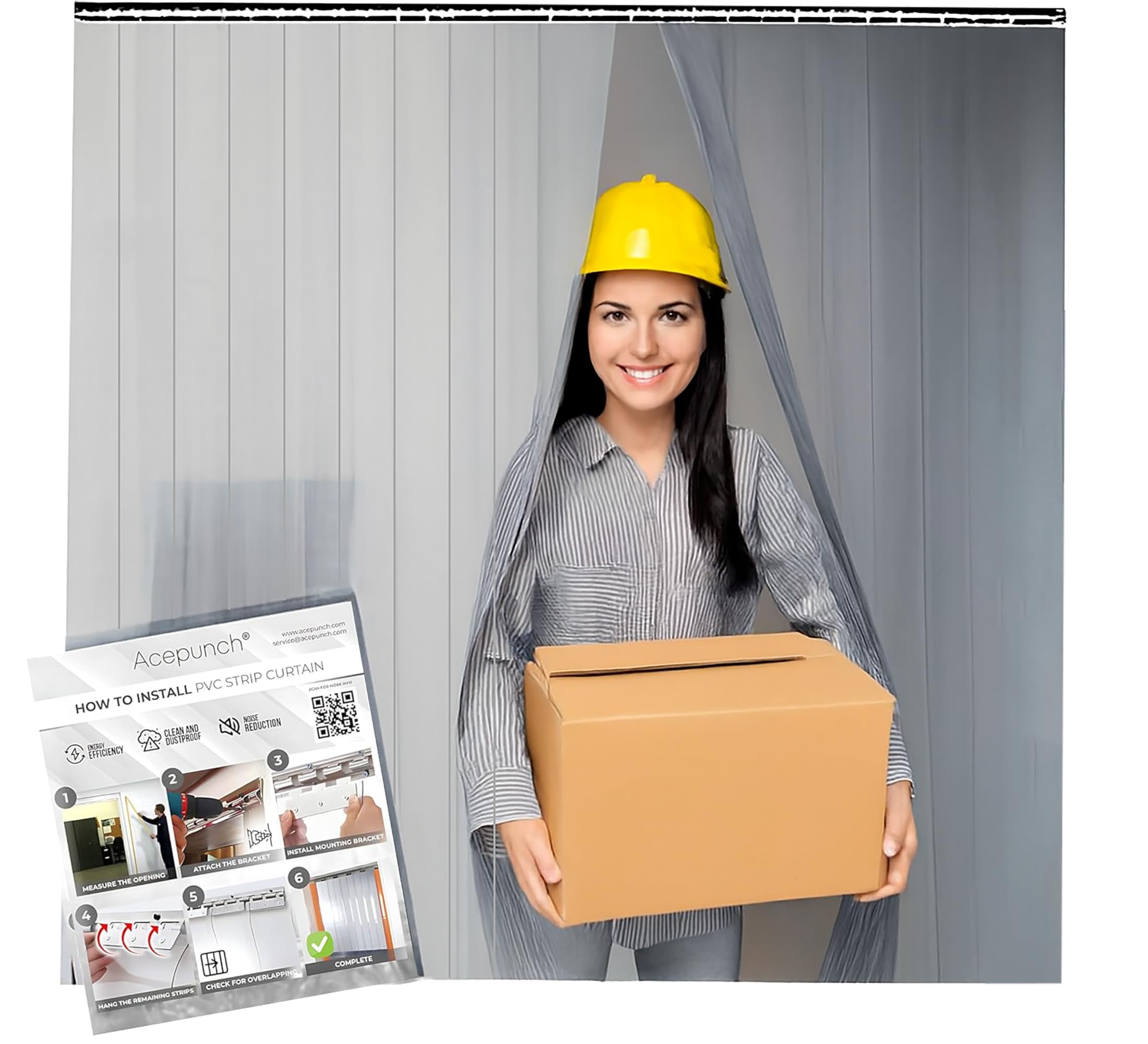 Acepunch Clear Kit PVC Smooth Plastic Strip Door Curtain 121cm x 213cm Standard Clear Waterproof Commercial Walk in Freezers Warehouse Garage Gat Doorway Clean Rooms Heavy Duty Vinyl AP1173