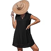 CUPSHE Women Swimsuit Cover Up Babydoll Sleevess Summer Mini Beach Dress Vacation Bathing Suit Coverups