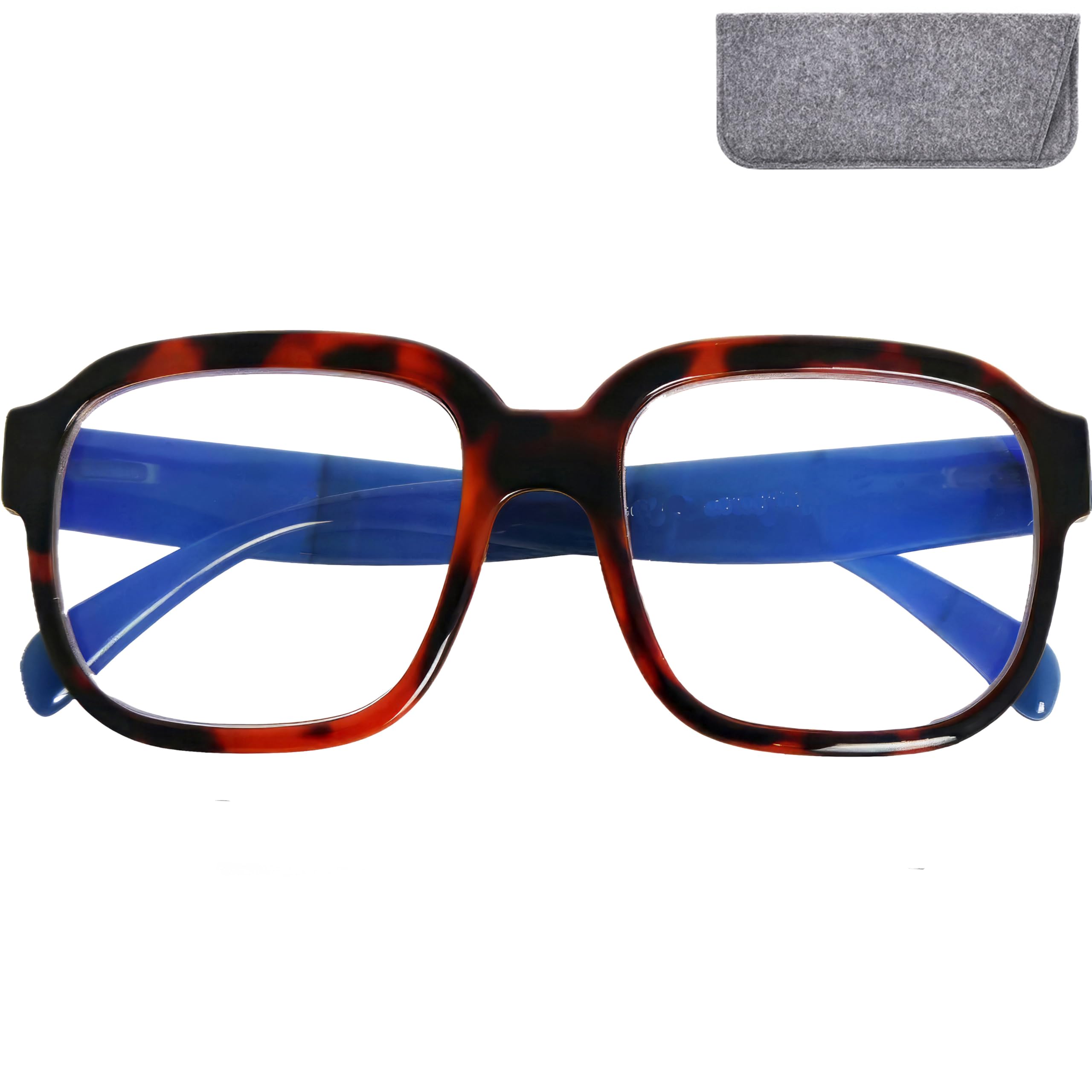 Mini Brille - Gaming Glasses with Blue Light Blocking and No Magnification, Large XL Lenses, Case, Glasses, Oversize Square Thick Plastic Frame (Tortoise Brown), Women Anti Blue Light Filter