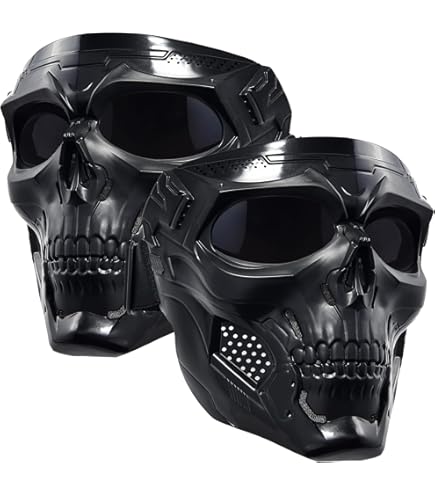 black demon skull motorcycle helmet DEVIL SHACKLES Helmets with Goggles Face Shield With Glasses Dustproof Riding Men Halloween Cosplay : Automotive Scorching Flames Football Helmet asphalt Made in USA Color:Black with Blue Trim Ultra Wide