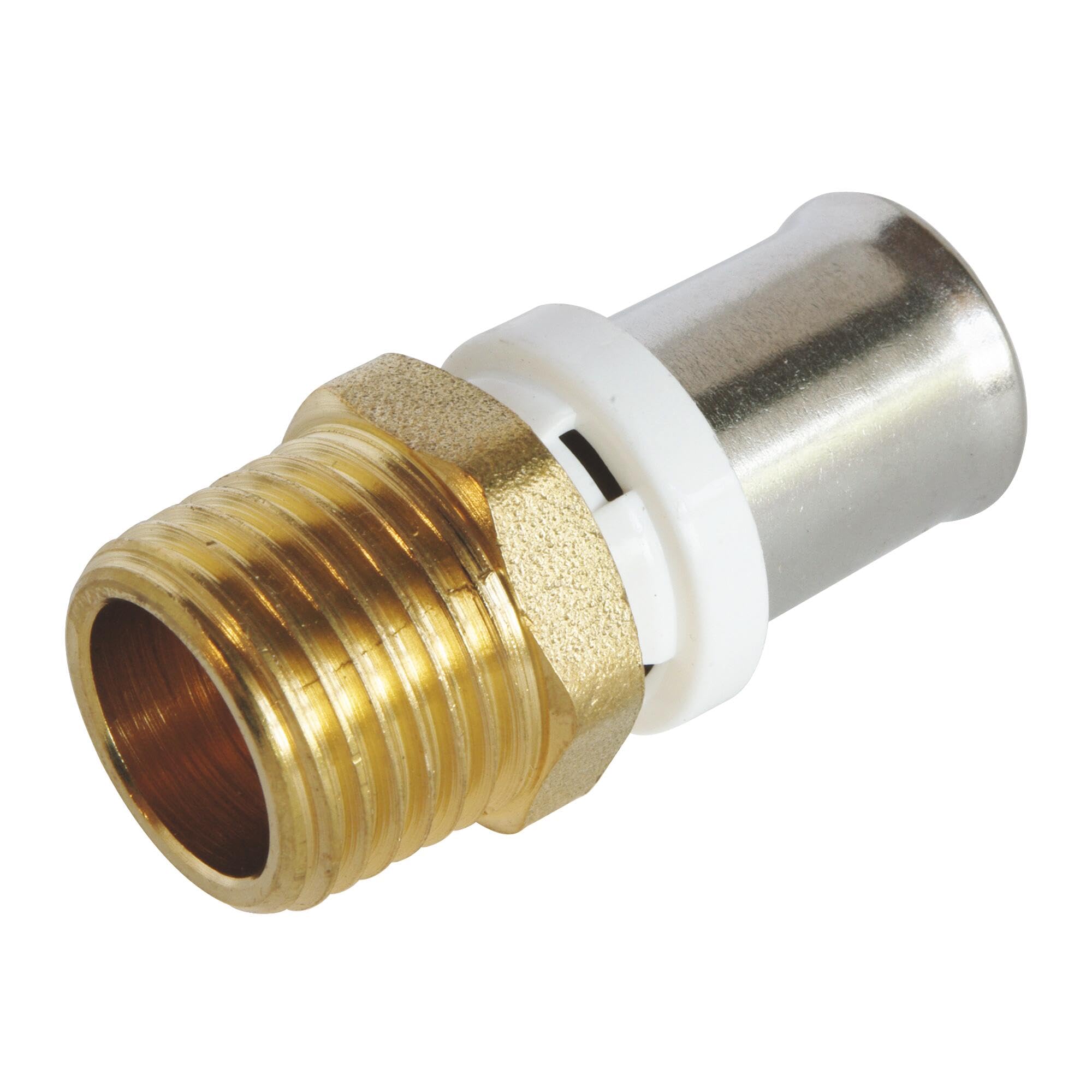 SOMATHERM for You, Straight Male Crimp Connector Ø16 M12/17 for Multilayer Tube - Compatible with U, H, TH Tools - Stainless Steel, Brass, EPDM Seals - Standard NF 545