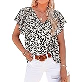 Dokotoo Women's Casual Boho Floral Print V Neck Long Sleeve T Shirt Blouses