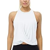 icyzone Racerback Workout Tank Tops for Women, High Neck Athletic Gym Running Yoga Crop Tops
