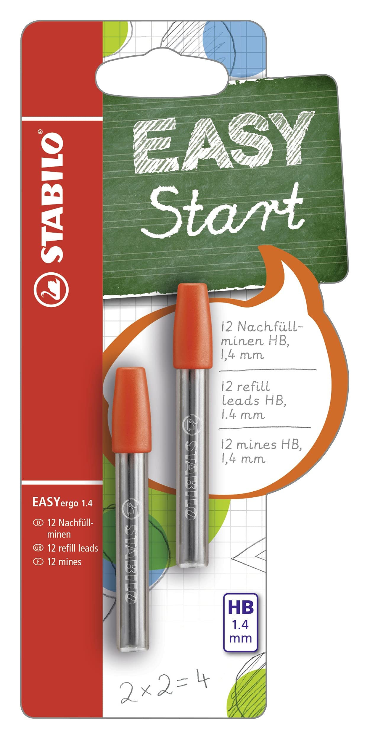 STABILO EASYergo 1.4 - Ergonomic Mechanical Pencil Refill Leads - Pack of 6 x 2 - Degree HB
