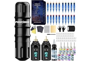 VIDATTX POSEIDON Tattoo Pen Kit Wiress Tattoo Gun Kit with 2pcs 1500mAh Batteries Tattoo kit with 20pcs Tattoo Cartridge Needle Tattoo Machine Kit with 11pcs Tattoo Ink for Beginner