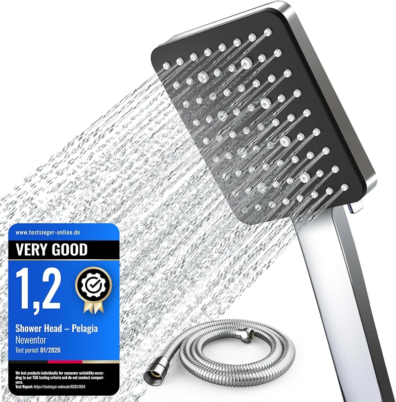 Newentor Shower Head and Hose High Pressure 6 Modes 1.5M Silver-Black