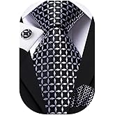 Hi-Tie Mens Plaid Ties Classic Paisley Necktie with Handkerchief Cufflinks Set Business Stripe Tie