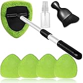 Qydipclin 7pcs Windshield Cleaner Tool Car Window Cleaning Wash Kit with 4 Reusable Microfiber Pads 1 Spray Bottle and Extendable Handle Auto Glass Wiper Kit, Green