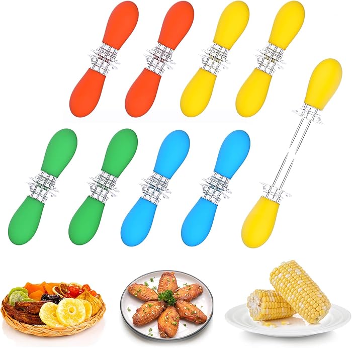 Unves 18Pcs/9 Pairs Corn On The Cob, Stainless Steel Corn Holders Sweetcorn Double Fork Corn Skewers, Interlocking Design Cooking Forks for BBQ Parties Camping