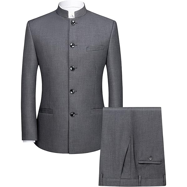 Men 2 Pieces Chinese Tunic Suits Traditional Formal Uniform