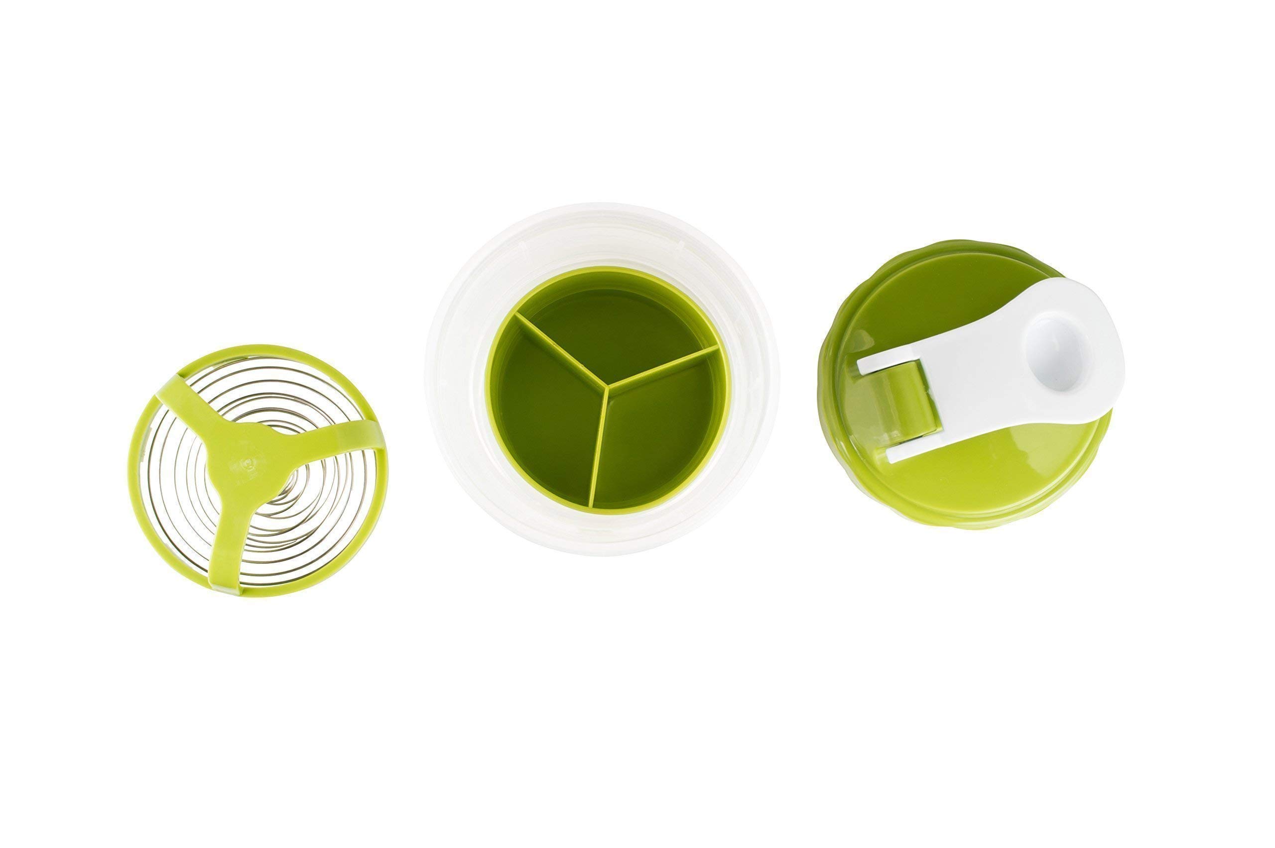 Protein Shaker Bottle Storage Set, Twist & Lock Compartment & Pillbox, 16.9oz | Bonus: Fill N Go Supplement Funnel (2)