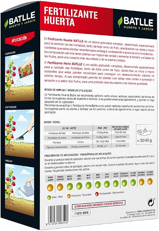 Abonos - Fertilizante Huerta caja 1250g. - Batlle: Amazon.es: Jardín