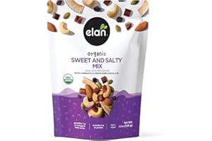 Elan Organic Sweet & Salty Mix, 5.3 oz, Non-GMO, Gluten-Free, Vegan, Kosher, Vegan Dark Chocolate, Dried Fruits (Raisins, Dates), Nuts (Roasted Cashews, Roasted Almonds) & Pumpkin Seeds