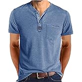 YawYews Men's Henley Shirts Short Sleeve Casual Button T Shirts Lightweight Classic Tee Shirts with Pocket