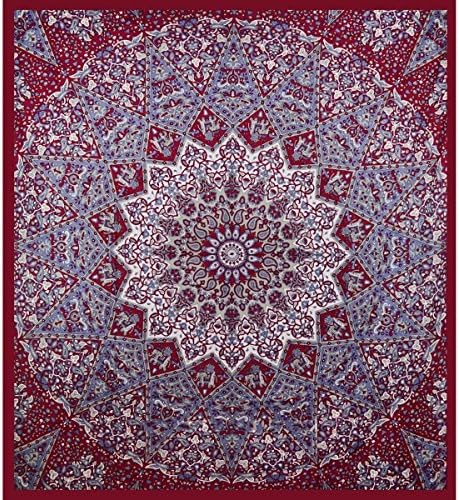 Indian Cotton Grey/Maroon Mandala Hippe Bohemian Bedspread Tapestry Queen In US And Delivery In 5 Business Days (2 Days Expedited Delivery Also Available)