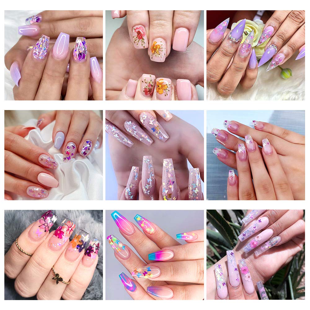 48 Colors Dried Flowers Nail Art Butterfly Glitter Flake 3D Holographic, Tufusiur Dry Flower Nails Sequins Acrylic Supplies Face Body Gifts for Decoration Accessories & DIY Crafting: Beauty