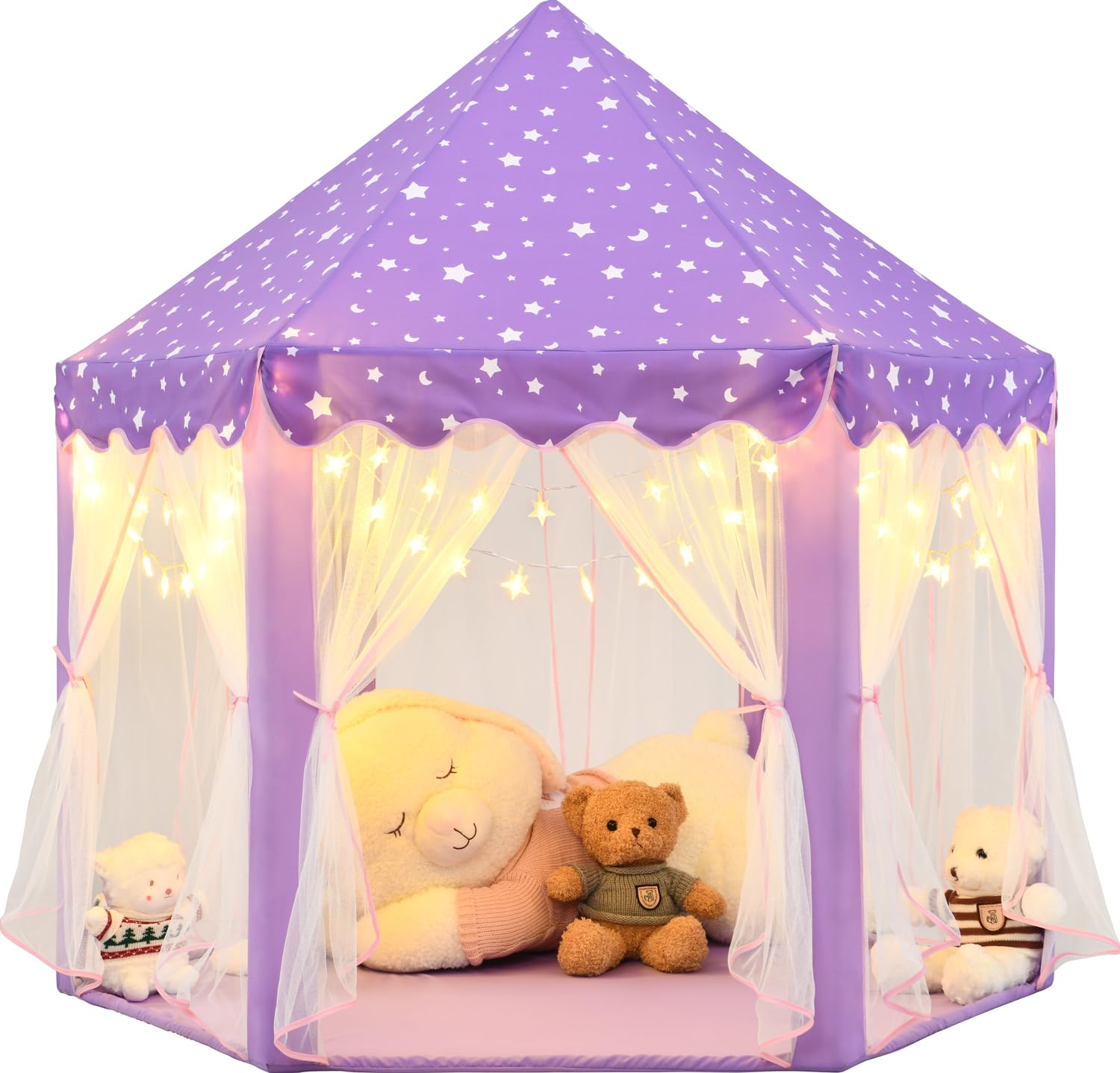 Photo 1 of ***CORRECT ITEM****KIXINWA Purple Princess Tent for Girls, Kids Play Tent with LED Small Star Lights, Castle Playhouse Tent for Children Toddlers Indoor Outdoor Games, 55×53 Inches