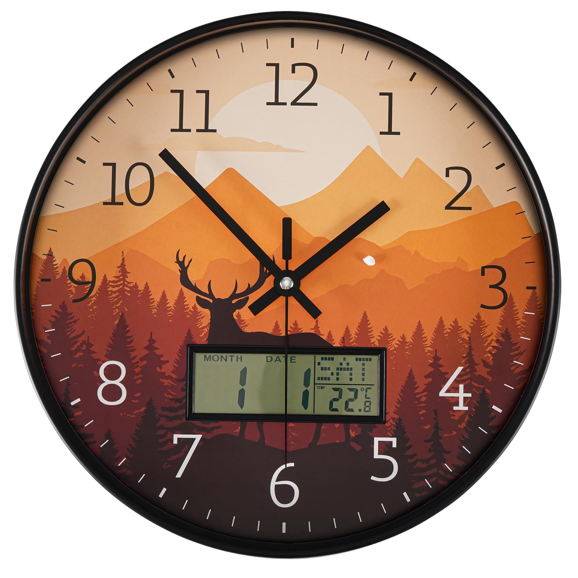 Maxstar Modern Wall Clock 12inch with Digital Day Week Temperature ...