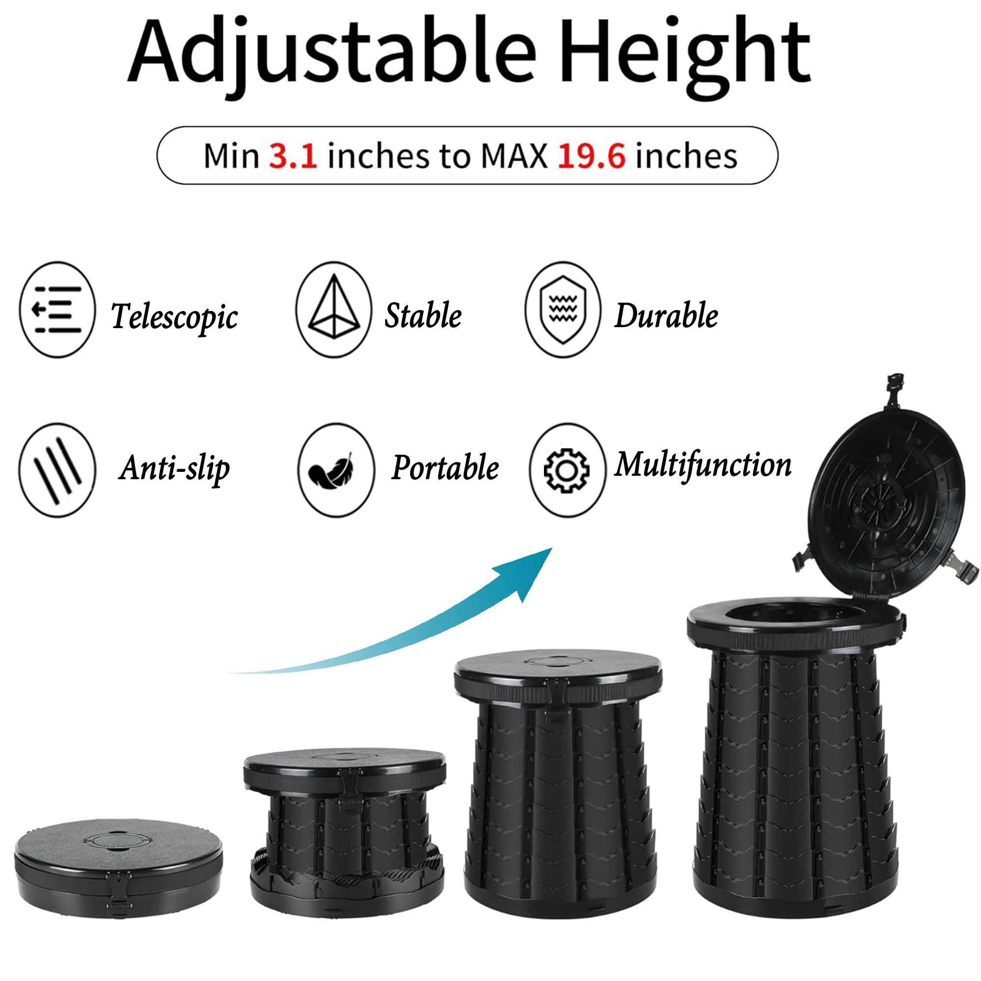 PLOGGING Camping-Toilette, tragbare Toilette für Erwachsene, verstellbare Höhe, Klapptoilette, tragbares Porta-Töpfchen für Camping, Notfall, Auto, Reisen 4