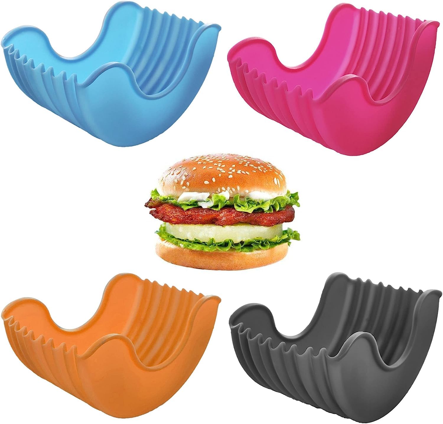 LATRAT 4 Pcs Silicone Hamburger Burger Fixed Box, Sandwich Holder, Suitable for Burger Lovers, Adults and Children