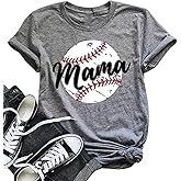 Baseball Mom T-Shirt Women Funny Cool Baseball Shirts Short Sleeve Graphic Tee Summer Tops Loose Casual