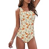 American Trends Modest Criss Cross Back One Piece Swimsuit Women Full Coverage Floral Print Long Torso Swim Suits
