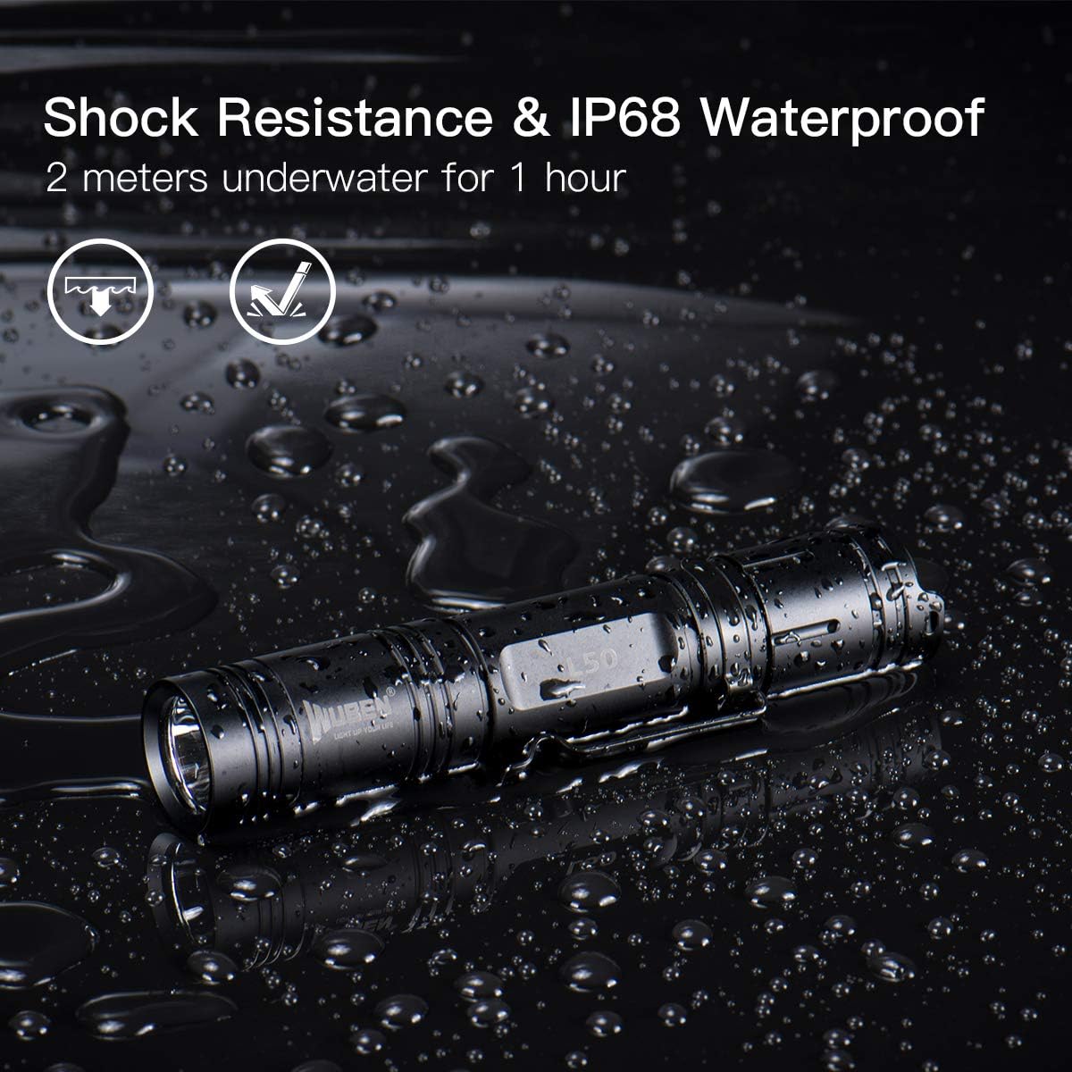 WUBEN LED Flashlight 1200 Lumens Super Bright Rechargeable Tactical Flash Light Waterproof 5 Modes Handheld Pocket Flashlights for Outdoor Camping Hiking Emergency (with 18650 Battery) - - 