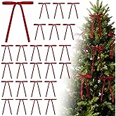 24 Pack Red Velvet Ribbon Bows for Christmas Tree | Vintage Rustic Velvet Christmas Ornaments for Door Room Wreath Decor & Gift Wrapping