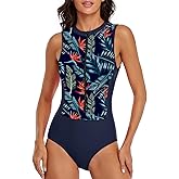 LVZIJUN Women One Piece Rash Guard High Neck Sleeveless Zipper UPF 50 Surfing Swimsuit