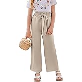 SySea Girls Wide Leg Pants Kids Cute Print High Waisted Loose Fit Comfy Belted Lounge Trousers with Pockets