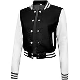 Decrum Cropped Varsity Jacket Women - Casual Highschool Bomber Style Womens Baseball Jackets