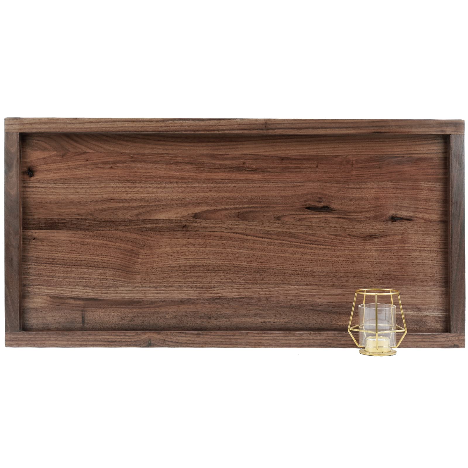 Photo 1 of (used item)(minor damage) MAGIGO 30 x 15 Inches Large Rectangle Black Walnut Wood Ottoman Tray, Serve Tea, Coffee Classic Wooden Decorative Walnut Serving Tray