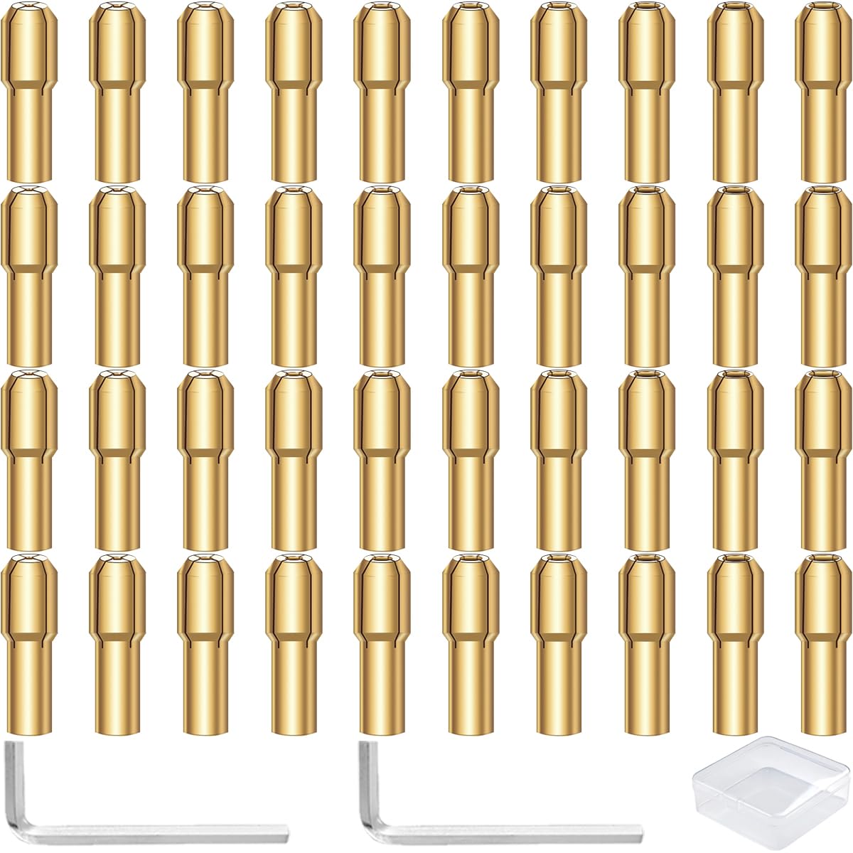EATBALE Brass Drill Collet Chuck Set, 0.5-3.2mm Precision Chuck Holder Electric Grinding Quick Change Drill Lock Nut Bit Accessories for Dremel Rotary Tools Replacement, with Box & L-Wrench (40 Pcs)