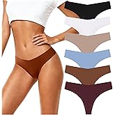 Airxylit 6 Pack Seamless Thongs for Women No Show Thong V-waisted Stretch Breathable Sexy Panties
