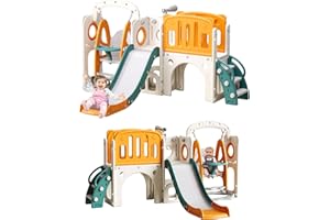 GITAWUSA Toddler Slide, Kids Swing and Slide for Toddlers Age 1-3, Outdoor Indoor Playset for Toddlers with Basketball Hoop and Ball Playset Telescope Playground