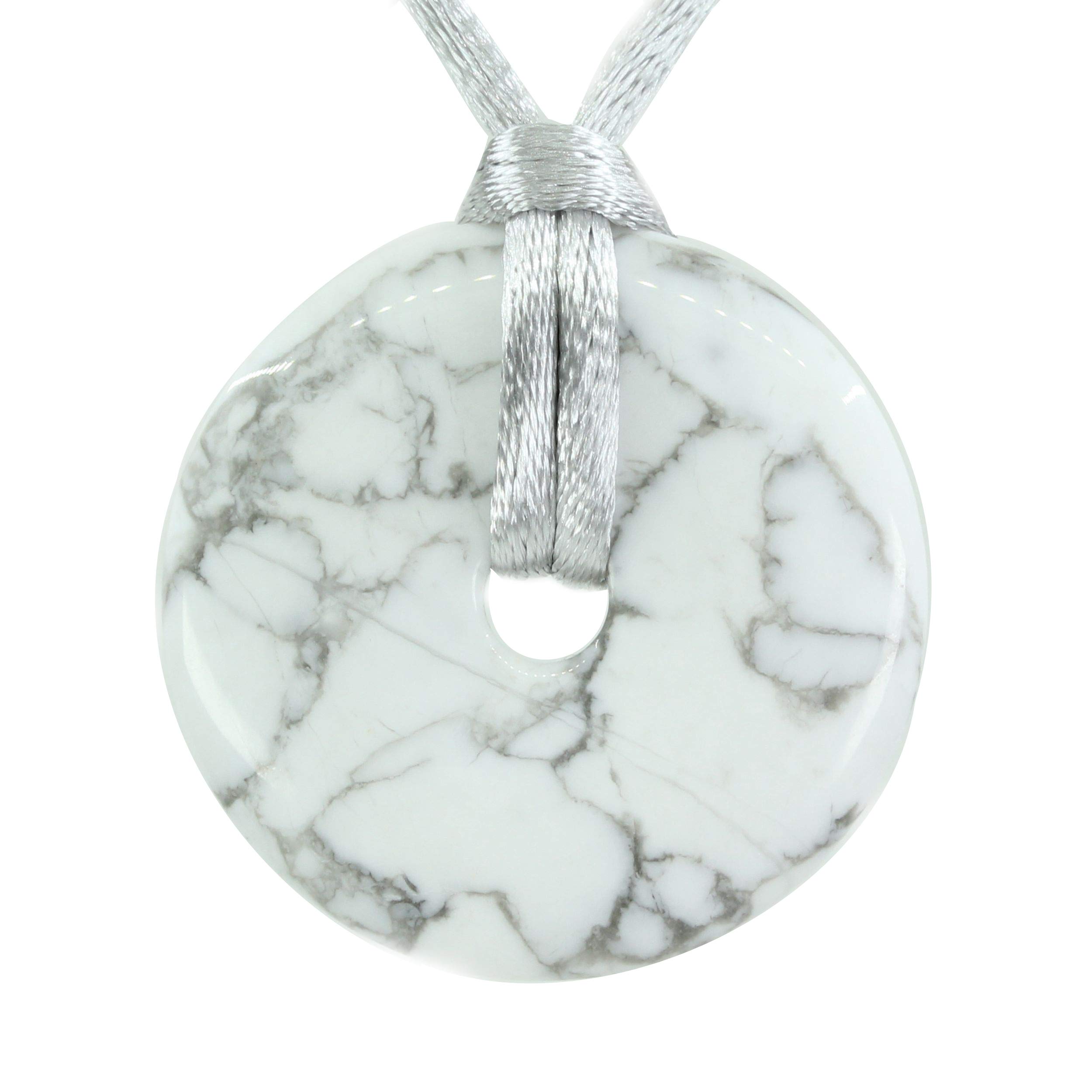 Natural White Howlite Peace Donut 30M Beads Adjustable Braided Macrame Tassels Pendant Unisex