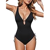 Smismivo Tummy Control One Piece Swimsuit Women Slimming Long Torso Bathing Suit Deep V Neck Cutout Adjustable Strap Swimwear