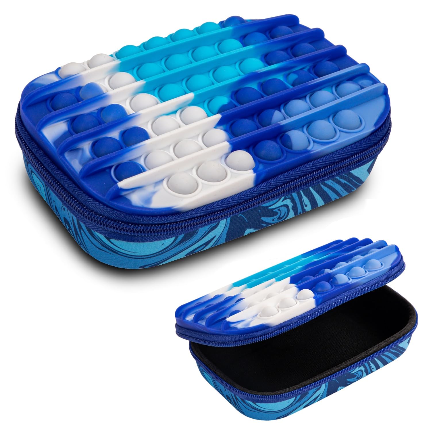 ZIPIT POP Pencil Case for Boys, Silicone Sensory Fidget Pencil Case for School, Large Capacity Stationery Organizer Box, Blue