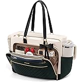 LOVEVOOK Laptop Tote Bag for Women, Work Bag Teacher Tote with Large Cup Holder, Quilted Nurse Diaper Bag for Travel, Computer Women's handbags for Teacher gift, Dark green-beige-black, 15.6 Inch